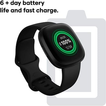 ساعة ذكية للصحة واللياقة البدنية من فيتبيت فيرسا 3، مع تقنية GPS، معدل ضربات القلب 24/7، مساعد صوتية وبطارية تصل إلى 6 أيام، من الألومنيوم الأسود/ الأسود