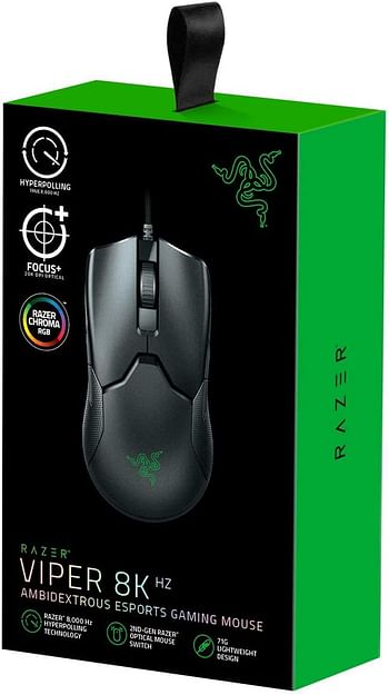 Razer Viper 8KHz - Esports Gaming Mouse - 8000hz HyperPolling Technology 2nd-gen Razer Optical Mouse Switch 71g lightweight design Advanced On-board Memory - Classic Black