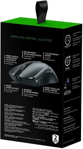 Razer Viper 8KHz - Esports Gaming Mouse - 8000hz HyperPolling Technology 2nd-gen Razer Optical Mouse Switch 71g lightweight design Advanced On-board Memory - Classic Black