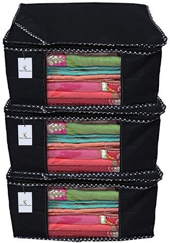 Kuber Industries™ Non Woven Saree Cover/Saree Bag/Storage Bag Set of 3 Pcs (Black) 9 Inches Height & 90 GSM Fabric (NWC01)- 43x22x35 CM.