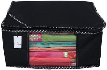 Kuber Industries™ Non Woven Saree Cover/Saree Bag/Storage Bag Set of 3 Pcs (Black) 9 Inches Height & 90 GSM Fabric (NWC01)- 43x22x35 CM.