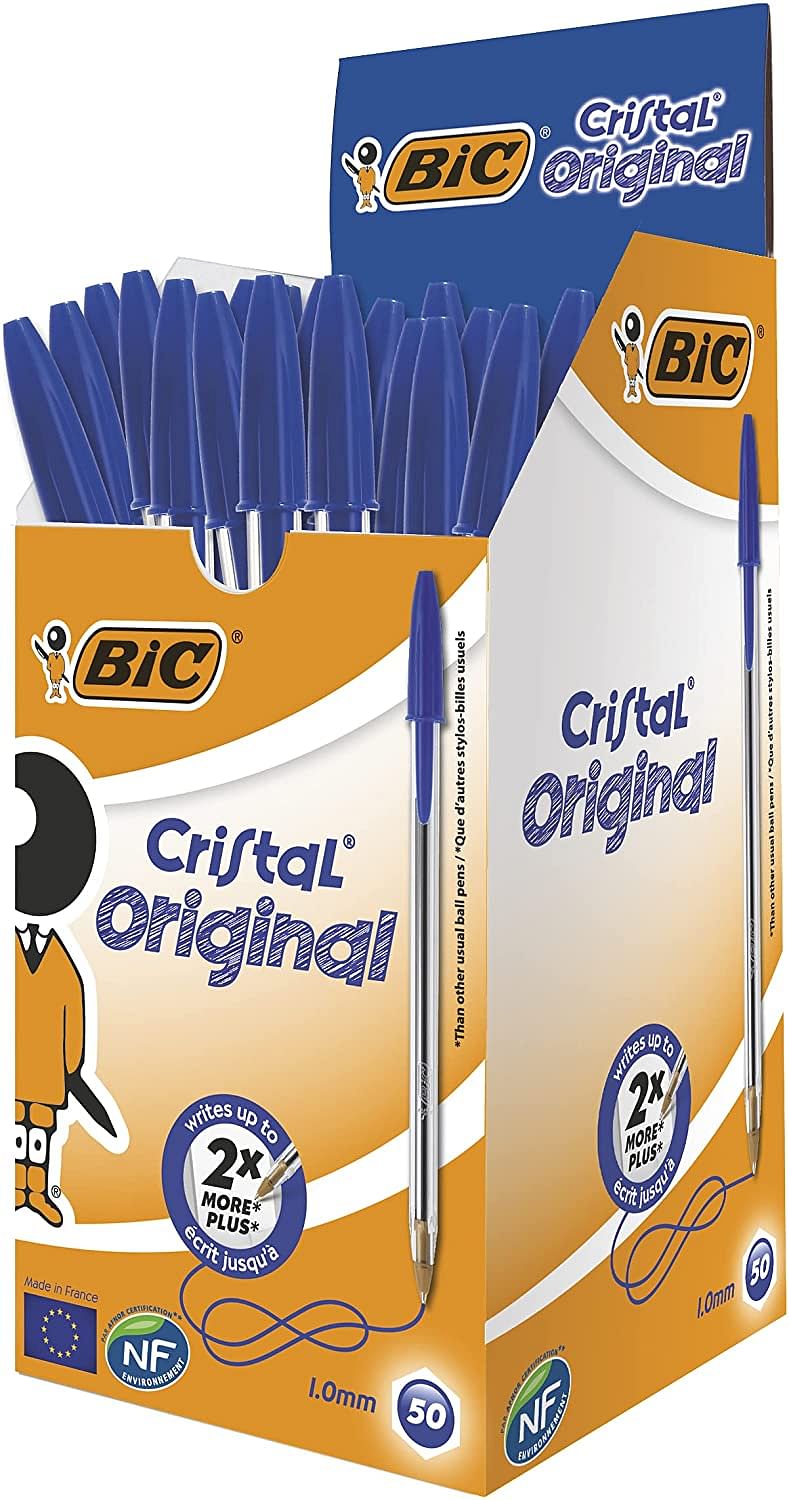 BIC Cristal Original Ballpoint Pens Medium Point (1.0 mm), Box of 50 - Blue