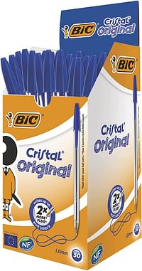BIC Cristal Original Ballpoint Pens Medium Point (1.0 mm), Box of 50 - Blue