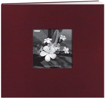 Pioneer 8 Inch by 8 Inch Postbound Silk Fabric Frame Cover Memory Book, Cranberry