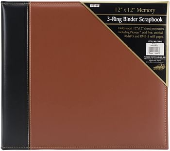 Pioneer 12 Inch by 12 Inch 2-Tone Cover Scrapbook Binder, Black and Brown