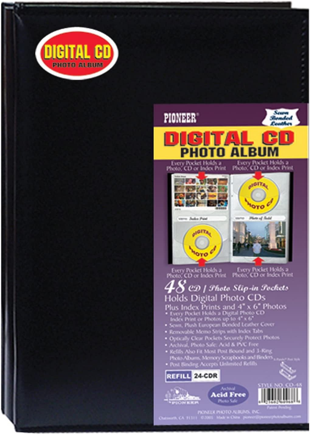 Pioneer Photo Albums 48 Pocket European Bonded Leather Digital CD Photo Album, Black