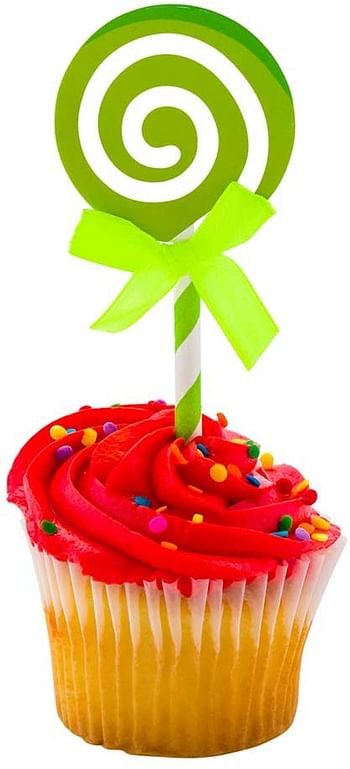 Top Cake Green Paper Swirl Lollipop Cake Topper - Neon Green Bow - 5 1/4" x 2" - 100 count box - Restaurantware/Multicolor