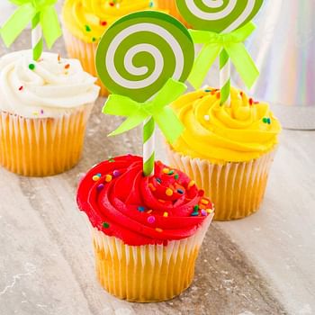 Top Cake Green Paper Swirl Lollipop Cake Topper - Neon Green Bow - 5 1/4" x 2" - 100 count box - Restaurantware/Multicolor