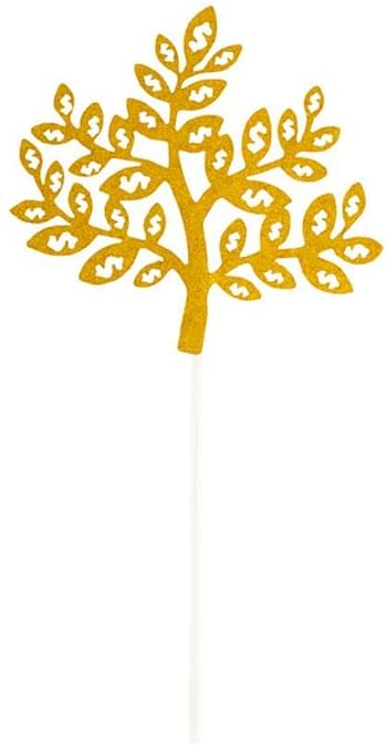 Top Cake Gold Paper Money Tree Cake Topper - Glitter - 7" x 4 1/2" - 100 count box - Restaurantware, Money Tree