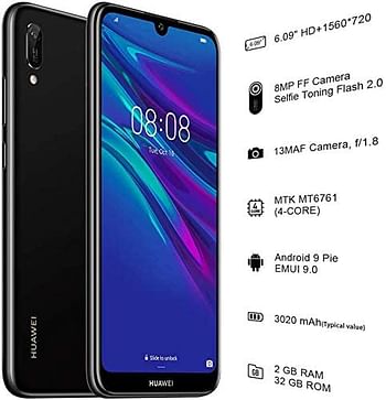 Huawei Y6 Prime 2019 6.09 inch FullView Dewdrop Display Smartphone with Dual Camera, 2GB+32GB, Android 9.0 Sapphire blue