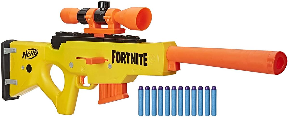 Nerf Fortnite BASR-L Bolt Action, Clip Fed Blaster Includes Removable Scope 6-Dart Clip and 12 Official Nerf Elite Darts