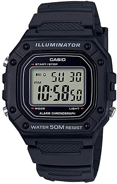 Casual Watch Quartz Movement for Men, Digital, Resin by Casio W-218H-1AVDF 43.2mm - Black