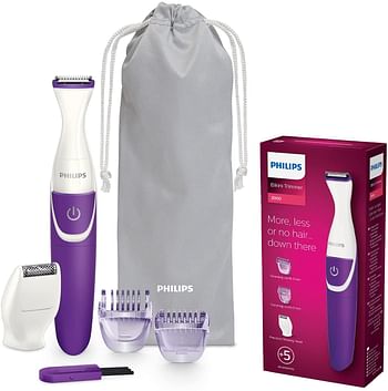 PHILIPS Essential Bikini Trimmer. Trim. Shave & Style. Mini shaving head included. Portable. Battery , BRT383/15. White/Purple