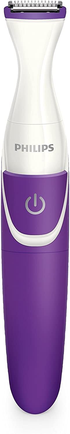 PHILIPS Essential Bikini Trimmer Trim Shave & Style. Mini shaving head included Portable Battery BRT383/15 White/Purple