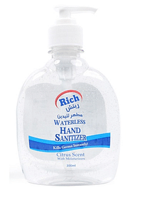 Rich Waterless Hand Sanitizer 300ml, Citrus Scent with Moisturizers - Transparent