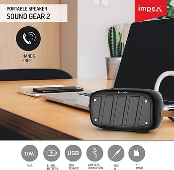 Impex SOUNDGEAR-2 10 Watts 2.0 Channel Portable Bluetooth Speaker with USB/SD/TF Card/AUX/FM Radio & Bluetooth Function (Multicolor)