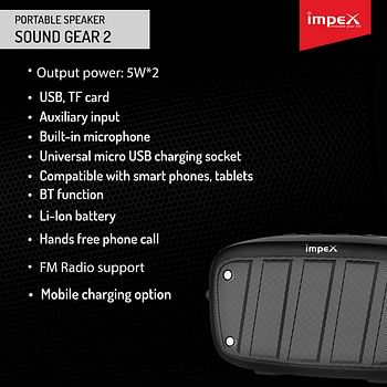 Impex SOUNDGEAR-2 10 Watts 2.0 Channel Portable Bluetooth Speaker with USB/SD/TF Card/AUX/FM Radio & Bluetooth Function (Multicolor)