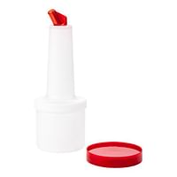 Restaurantware Bar Lux 0.5 qt Plastic Quick Pour Storage Container Bottle - with Red Spout and Lid - 3 1/2" x 3 1/2" x 10 1/4" - 1 count box, White/Red