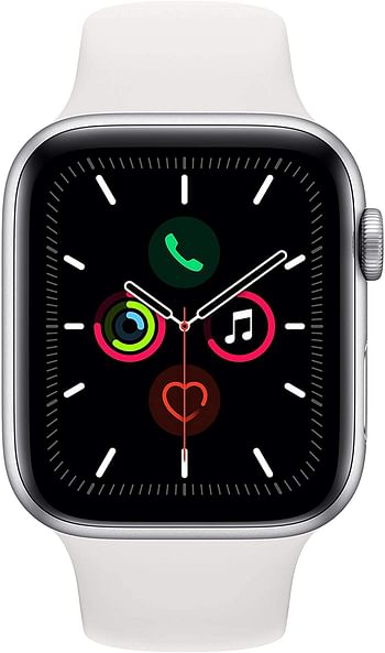 Apple Watch Series 5 (GPS و LTE ، 44 ملم) - هيكل فضي من الألومنيوم وحزام رياضي أبيض