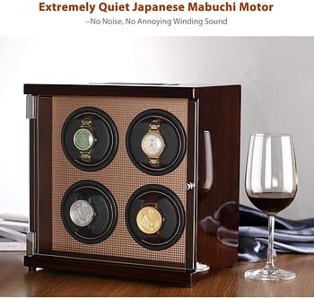 CHIYODA Watch Winder Four Watch Winder For Men's And Women's Automatic Watch With Quad Mabuchi Motor LCD Digital Display And High Gloss Brown SWI14-L4