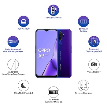 OPPO A9 2020 (Space Purple, 8GB RAM, 128GB Storage)