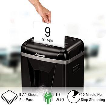 Fellowes Workgroup micro cut shredder Model 450M with Switch Lock, Quiet operation & castors for office use, 9 Sheet shred capacity