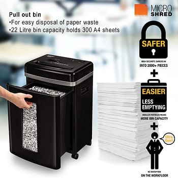 Fellowes Workgroup micro cut shredder Model 450M with Switch Lock, Quiet operation & castors for office use, 9 Sheet shred capacity