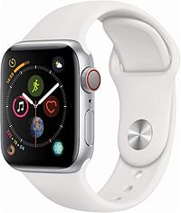 Apple Watch Series 4 ، 44 ملم GPS + هيكل خلوي من الألومنيوم الفضي مع حزام رياضي أبيض