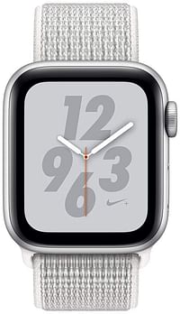 ساعة ابل سيريز 4 + Nike(44mm، جي بي اس) هيكل من الالمنيوم فضي و سوار رياضي أبيض