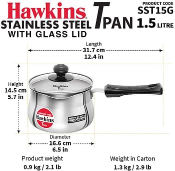 Hawkins Stainless Steel Tpan 1.5L with Glass lid