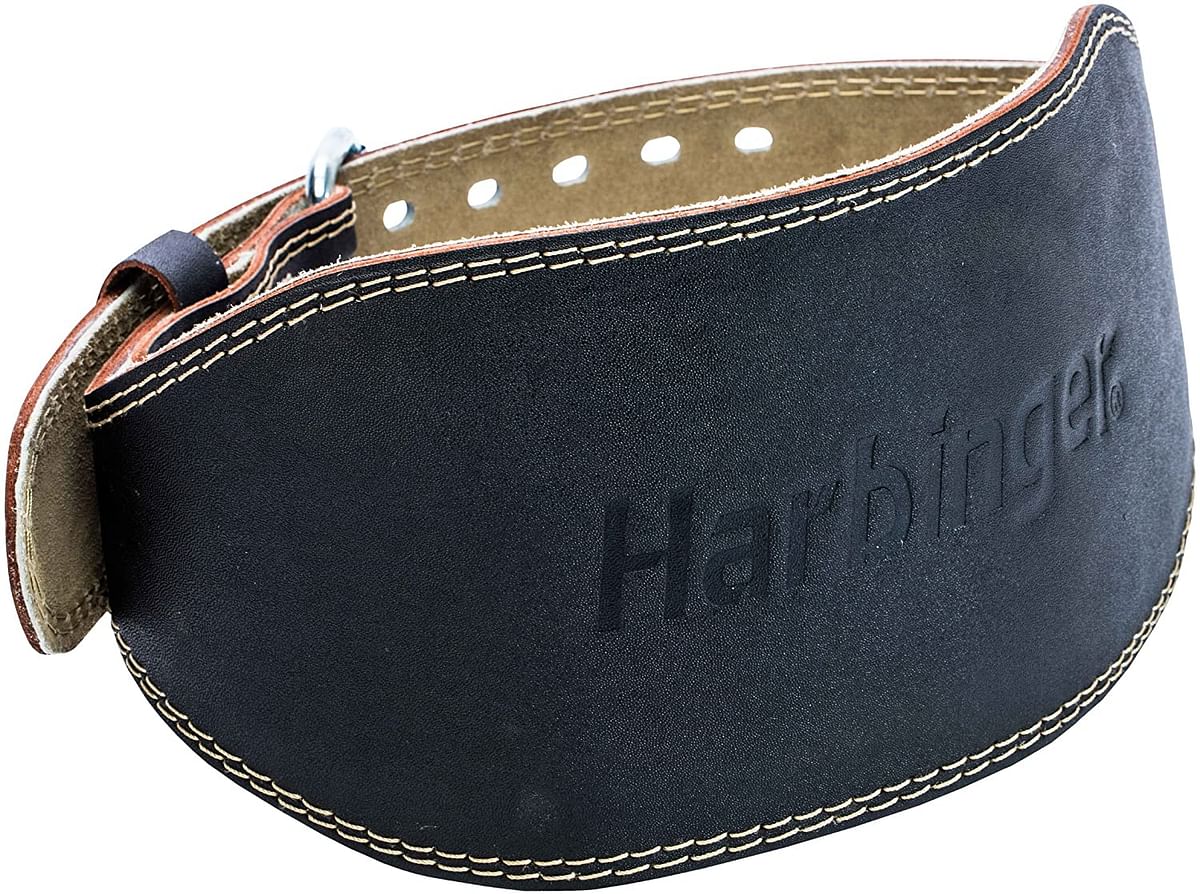 Harbinger Padded Leather Contoured Weightlifting Belt with Suede Lining and Steel Roller Buckle