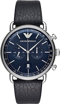 Emporio Armani Men's Quartz Watch, Analog Display and Leather Strap AR11105, Blue