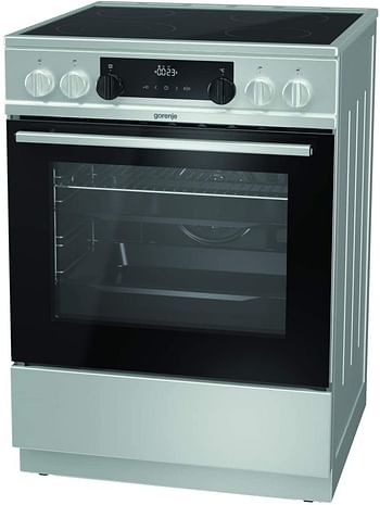 Gorenje EC6340XC 60 cm Freestanding Ceramic Cooker,71 Liters Multifunction Oven, 8 Cooking Programs, Plate Warming Function, Easy Cleaning with Aqua Clean Function, Stainless Steel,