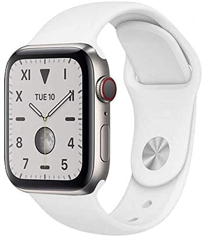 Apple Watch Series 5 (44mm, GPS + Cellular) Titanium Silver Case with White  Sport Band