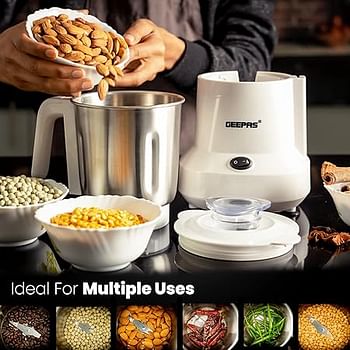 Geepas Coffee Grinder GCG6105 - 450W Electric Grinder Separate Stainless Steel Blades for Coffee Beans Spices & Dried Nuts Grinding Detachable Bowl Large Capacity Mill