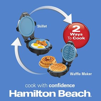 Hamilton Beach Breakfast Multicooker & Waffle Maker, Removable Waffle and Skillet Cooking Plates, Durathon Coating 5X More Durable Than Nonstick-220-240V -50-60 Hz -UK Plug-Stainless Steel -26049-SAU