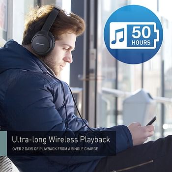 Panasonic RB HF520B Wireless Over Ear Headphones with 50 Hours Playtime, Lightweight, Built in Mic, Quick Charge, Bluetooth 5.0, Comfortable Fit - Black