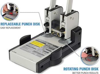 Carl MFG Heavy-Duty Punch, 2-Hole, 6mm, 100 Sheet Capacity (CUI62100) - Silver/Black