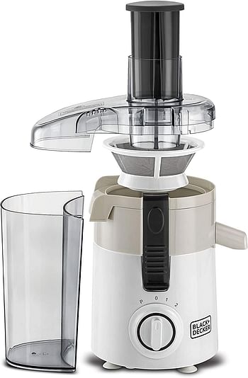 Black+Decker 250W Juicer Extractor with Large Feeding Chute, White/Grey - JE250-B5