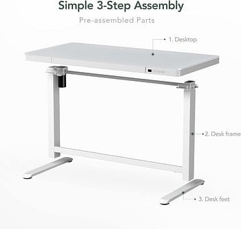 Flexispot Electric Height AdjUStable Standing Desk With Drawer 48 X 24 Inch Tempered Glass White Desktop & Frame Home Office Computer Workstation (2.4A USb Charge Ports, Memory Controller, Child Lock)