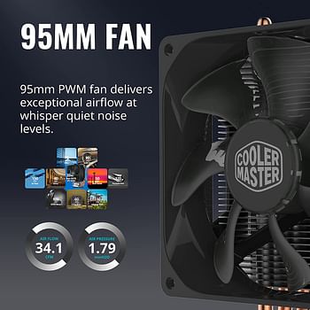 Cooler Master Hyper H412R Cpu Air Cooler - Low-Profile Cooling System Direct Contact Technology 4 Copper Heat Pipes Compact Aluminium Heatsink With 92Mm Pwm Fan - Amd & Intel Compatible