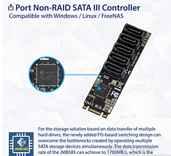 M.2 22x42 to SATA III 2 Ports Adapter Card (Jmicro Chipset) , Add Two SATA 3.0 Devices to any M.2 2242 Slot SI-ADA40141