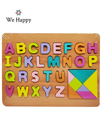 We Happy 62 Pieces Wooden Learning ABC 123 Puzzle, Early Education Activity Numbers Alphabets Board Toy for Toddlers