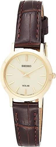 SEIKO Women's Solar Powered Watch Analog Display and Leather Strap SUP302P1 26 millimeters Brown,Gold
