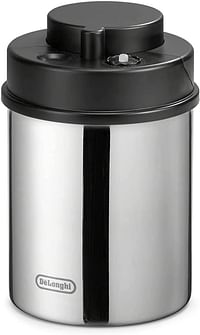 De'Longhi Coffee Canister, Vacuum Sealed Food Storage Container With Airtight Lid & Built-In Date Indicator, Polished Stainless Steel (Holds 1 Lb / 500 G), Dlsc063