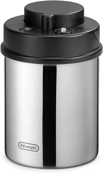 De'Longhi Coffee Canister, Vacuum Sealed Food Storage Container With Airtight Lid & Built-In Date Indicator, Polished Stainless Steel (Holds 1 Lb / 500 G), Dlsc063