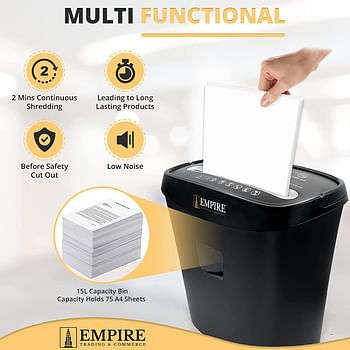 Empire Paper Shredder 6-Sheet Cross-Cut, 15 Litres Shredder for Home and Office Heavy Duty, Shred Paper Clips, Staples and Credit Cards (OS050C/Black)