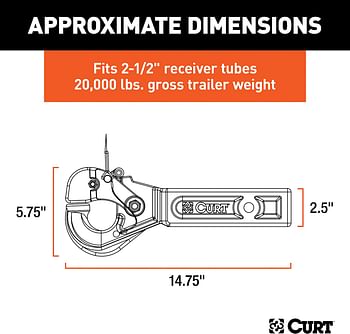 CURT 48010 Pintle Hook Hitch for 2-1/2-Inch Receiver, 20,000 lbs, Fits 2-1/2-In Lunette Ring