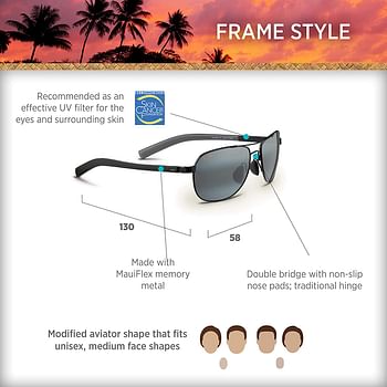 Maui Jim Sunglasses Guardrails 327 Aviator Frame Polarized Lenses with Patented PolarizedPlus2 Lens Technology