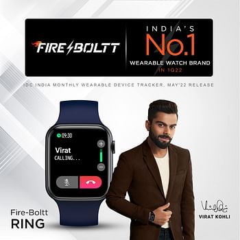 Fire-Boltt Ring Bluetooth Calling Smartwatch With Spo2 & 1.7” Metal Body With Blood Oxygen Monitoring, Continuous Heart Rate, Full Touch & Multiple Watch Faces (Blue), M (Bsw005)